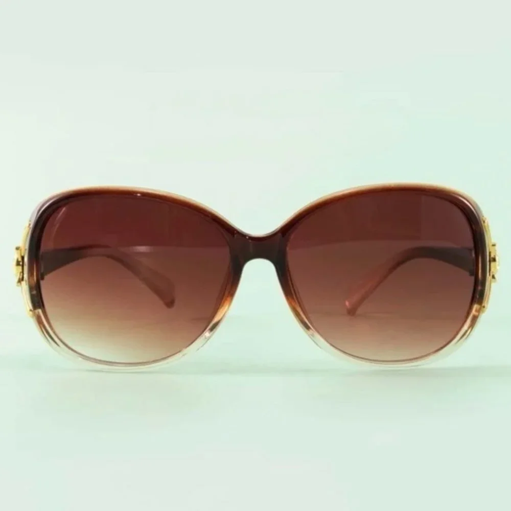 Brown & Gold Oversized Polarized Sunglasses Retro Style with Case Nwt
